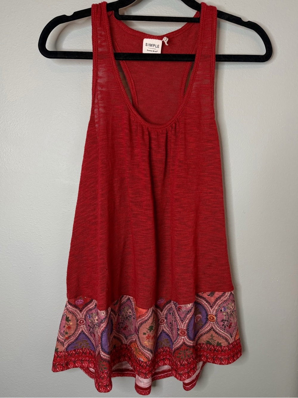 Suzanne Betro SIMPLE Red Tank with Decorative Boho Hem